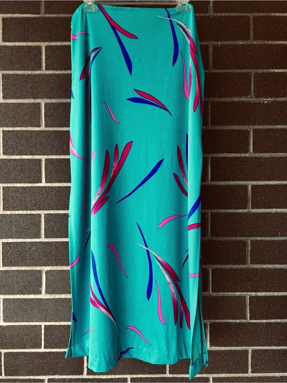 Vintage 80s/90s Teal Maxi Skirt Pink Purple Abstract | Large | Rose Marie Reid
